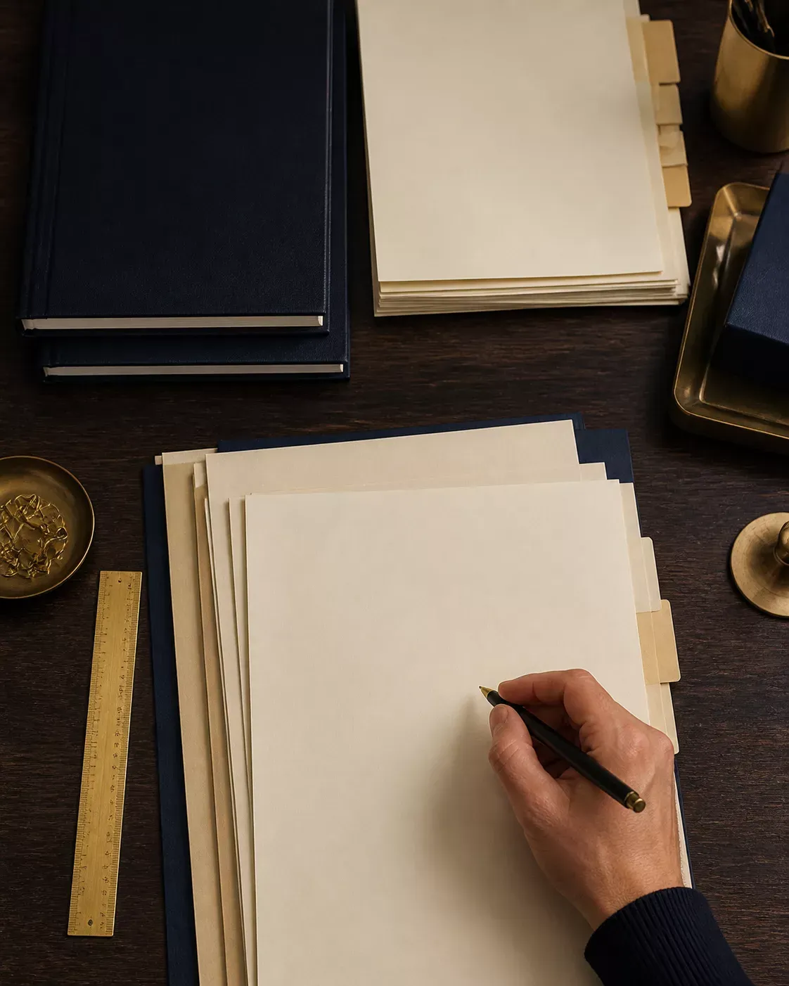 Expedientes contables organizados sobre una mesa de trabajo